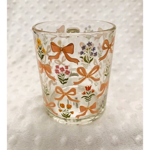 Bows & Flowers Clear 18oz Coffee Mug by Clementine, Goldtone Accents-NEW - Picture 4 of 7